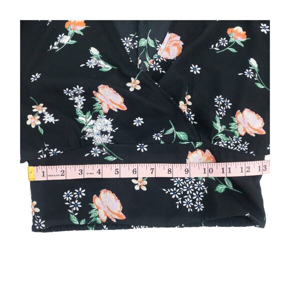 Living Doll LA Black Floral Surplice Blouse Small Flutter Sleeves - Picture 9 of 12